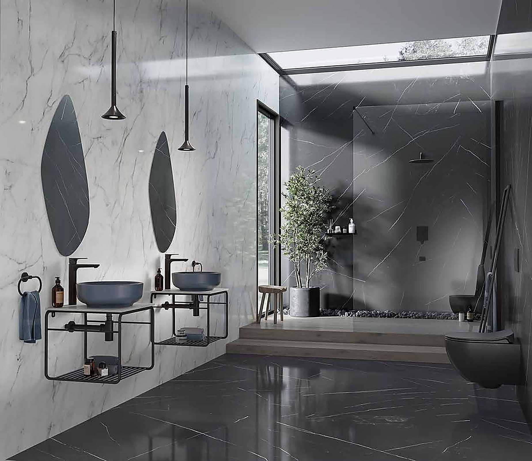 Pietra Nero XXL slab toegepast in een interieur