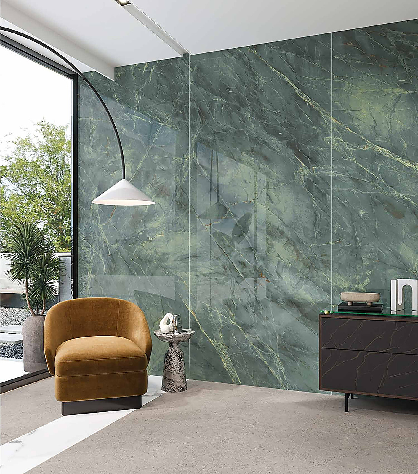 Quarzite J'adore XXL slab toegepast in een interieur