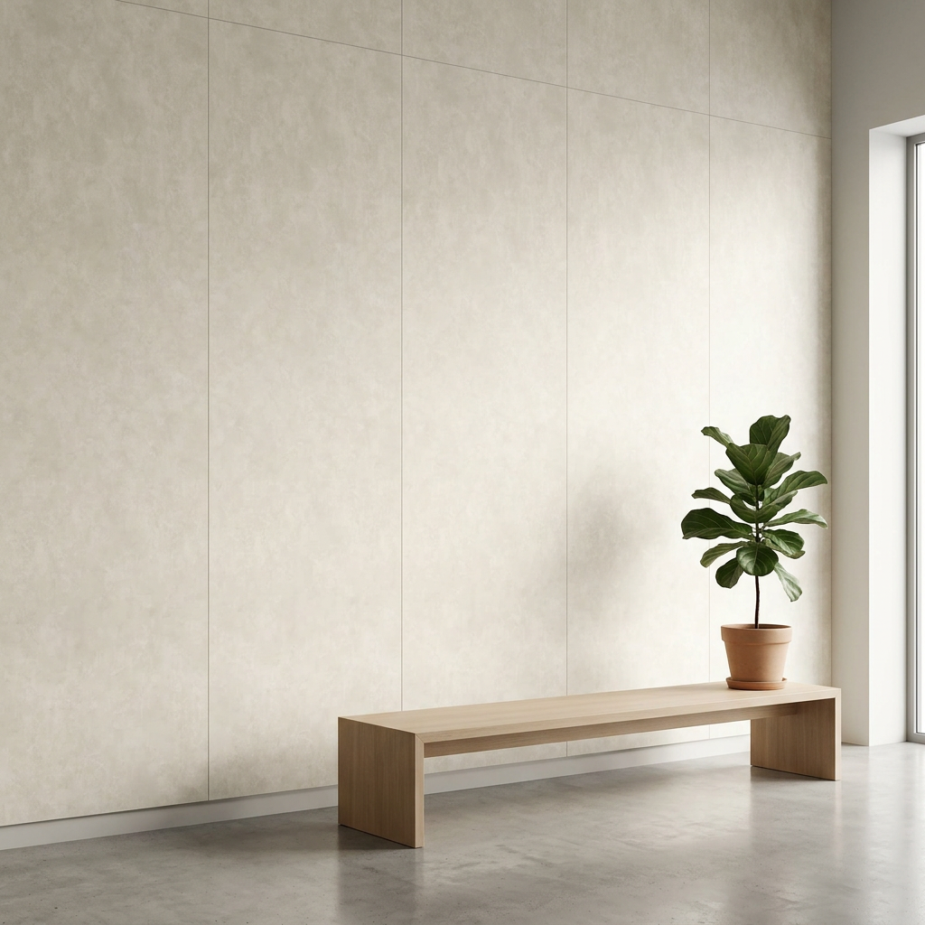 Innovation Wit XXL slab toegepast als wandafwerking in een interieur
