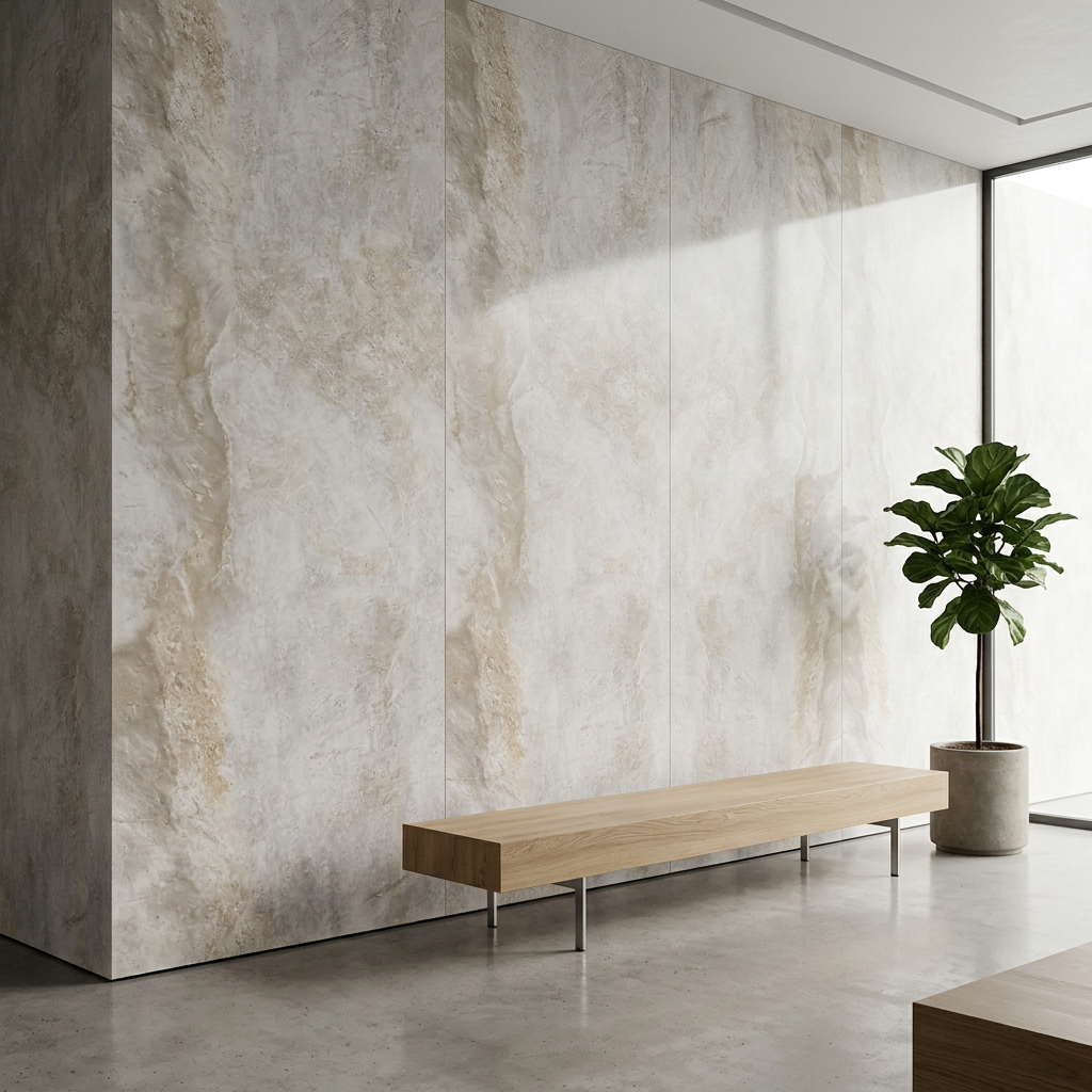Olimpo XXL slab toegepast als wandafwerking in een interieur